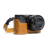 MegaGear MG962 Ever Ready Leather Half Case and Strap with Battery Access for Sony Alpha A6300/A6000 Camera - Light Brown