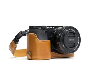MegaGear MG962 Ever Ready Leather Half Case and Strap with Battery Access for Sony Alpha A6300/A6000 Camera - Light Brown