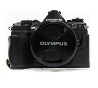 MegaGear MG966 Ever Ready Leather Half Case and Strap with Battery Access for Olympus OM-D E-M5 Mark II Camera - Black