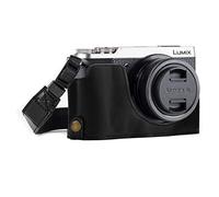 MegaGear MG972 Ever Ready Leather Half Case and Strap with Battery Access for Panasonic Lumix DMC-GX85/GX80 Camera - Black