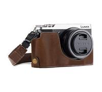 MegaGear MG973 Ever Ready Leather Half Case and Strap with Battery Access for Panasonic Lumix DMC-GX85/GX80 Camera - Dark Brown