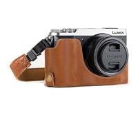 MegaGear MG974 Ever Ready Leather Half Case and Strap with Battery Access for Panasonic Lumix DMC-GX85/GX80 Camera - Light Brown