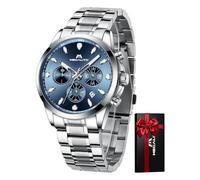 MEGALITH Analog Chronograph Watches Men: Waterproof Watch with Silver Stainless Steel Strap - Dress Business Style Wristwatch with Luminous Date Gifts for Him