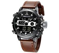 MEGALITH Digital Mens Watches Military: Sports Watches for Men Waterproof - Tactical Heavy Duty Wrist Watch Stopwatch Alarm Brown Leather Strap