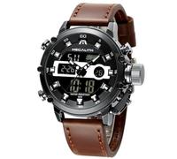 MEGALITH Mens-Watch Digital Military Sports - Designer Large Face Watches for Men Waterproof LED Stopwatch Alarm Calendar - Brown Leather Mens Wrist Watch Gifts for Men