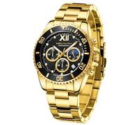 MEGALITH Mens Watch Stainless Steel - Chronograph Gold Watches for Men Designer Moon Phase Mens Wrist Watches Waterproof Dress Luminous Date Analogue Watch, Gifts for Men