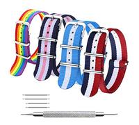 MEGALITH NATO Strap 4 Packs 18mm 20mm 22mm Ballistic Nylon Watch Bands Swiss Zulu Straps Stainless Steel Rainbow Buckle with 4 Top Spring Bars and Spring Bar Link Pin Remover Tool