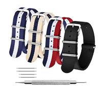 MEGALITH NATO Strap 4 Packs 18mm 20mm 22mm Ballistic Nylon Watch Bands Swiss Zulu Straps Stainless Steel Buckle with 4 Top Spring Bars and Spring Bar Link Pin Remover Tool Red White Navy