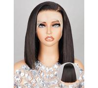 MEGALOOK 13x4 HD Lace Front Wigs Bob Wig Human Hair For Black Woman Upgraded Pre Plucked Bleached Tiny Knots Wig 200% Brazilian Virgin Human Hair Natural Black Color 10 Inch