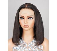 MEGALOOK 13x4 HD Lace Front Wigs Real Pre Bleached Tiny Knots Bob Wig Human Hair For Black Woman 200% Density Upgraded Bob Wigs Natural Black Color 12 Inch