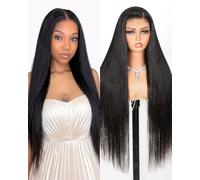 MEGALOOK Upgraded Bleached Knots 13x4 Straight Pre-Cut Lace Front Wigs 200% Density Brazilian Virgin Human Hair Wigs Pre Plucked with Baby Hair Glueless Wigs Natural Color 36 inch
