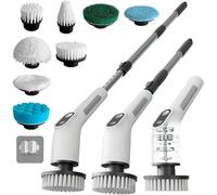 MEGAMARTX Electric Spin Scrubber, Cordless Cleaning Brush with 8 Replaceable Brush Heads, Extendable Long Handle Bathroom Cleaning Scrubber, 300/400RPM Spin Scrubber for Bathroom Kitchen Floor Tile