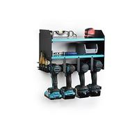 MegaMaxx Power Tool and Drill Storage Unit Charging Station for 4 Tools and 2 Shelf - Wall Mount Toolbox and Accessories Rack Cabinet for Workshop, Garage, Shed, Van, Drill Driver
