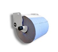 MegaMaxx UK Blue Roll Holder with Stop Brake - White Finish - Easy Wall Mount Installation - Paper Towel Dispenser for 220mm Rolls - Durable Steel - Suitable for Sheds, Garages, Workshops - UK Made