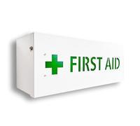 MegaMaxx UK Wall Mounted First Aid Cabinet - White Steel Box with Green Cut-Out Text - Large Workplace First Aid Storage - 540mm Wide - UK Made