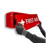 MegaMaxx UK Wall Mounted First Aid Supplies Cabinet - Red Steel Box with White Cut-Out Text - Large First Aid Storage Solution - 540mm Wide - UK Made