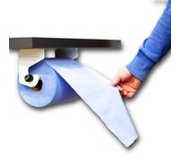 MegaMaxx UK White Under-Desk Blue Roll Holder - Under-Counter & Under Workbench Paper Towel Dispenser - Fits 220mm Rolls - Powder-Coated Galvanised Steel - UK Made