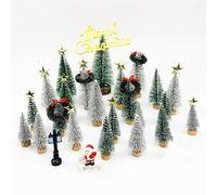 MEGANEOPRE Small Christmas Tree,Mini Christmas Tree, Small Pine Tree with Wooden Bases for Xmas Holiday Party Home Tabletop Tree Decor (42pcs kit)