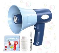 Megaphone Bubble Machine for Kids, Funny Bubble Machine Gun with Sound amplification, Recording, Music & LED Lights, 360° No leakage Bubble Gun Toys, Fun Bubble Blowing Maker for Summer Party (Blue)
