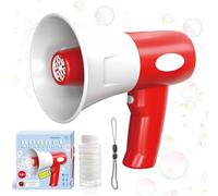 Megaphone Bubble Machine for Kids, Funny Bubble Machine Gun with Sound amplification, Recording, Music & LED Lights, 360° No leakage Bubble Gun Toys, Fun Bubble Blowing Maker for Summer Party (Red)
