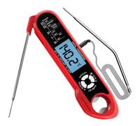 MEGAROOM Digital Meat Thermometer with Dual Probes, Instant Read Food Thermometer, Backlight LCD Screen, Waterproof, Magnetic, Temperature Alarm for Cooking, BBQ, Kitchen, and Home Essentials (Red)