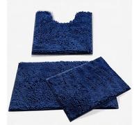 MEGAROOM Non Slip Chenille Bath Mat Set - Bathroom Mat Set with U-Shaped Toilet Mat - Soft and Anti Mould Bath Mat 3 Pieces for Safety and Comfort, Water Absorbent and Quick Drying（Royal Blue）
