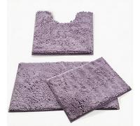 MEGAROOM Non Slip Chenille Bath Mat Set - Bathroom Mat Set with U-Shaped Toilet Mat - Soft and Anti Mould Bath Mat 3 Pieces for Safety and Comfort, Water Absorbent and Quick Drying（Light Purple）