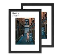 MEGAROOM Wood 8x6 Photo Frames 2 Pack - Photo Frame 8x6 for 20.3x15.2cm Photo Wall Hanging & Tabletop - 6x8 Photo Frame with Clear Perspex Front - Wall Mounting to Hang Portrait or Landscape (Black)