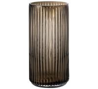 megarte Vintage Glass Vase Decor - 7.9 inch Amber Modern Trendy Ribbed Flower Bottle - Cylinder Hand Blow Fluted Striped Centerpieces Decor for Kitchen Bookshelf Dinner Table Bathroom
