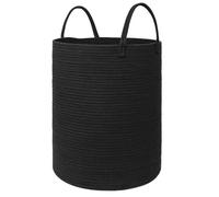 MEGASKET Black Woven Laundry Basket, 15"x18" Tall Basket for Blankets, Wicker Hamper for Bedroom Aesthetic, Decorative Storage Hamper for Clothes, Towel, Rope Storage Bin for Living Room, Bathroom