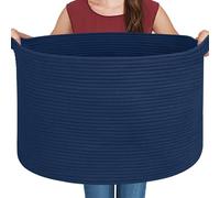 MEGASKET Dark Blue Basket for Organizing, 22" x 14" Extra Large Woven Cotton Rope Laundry Basket, Blanket Storage for Living Room Bedroom, Big Nursery Kids Toy Box Organizer, Pool Towel Storage Bin