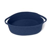 MEGASKET Dark Blue Small Woven Basket, 13” x 9” x 5” Baskets for Gifts Empty, Cotton Rope Gift Basket, Cute Nursery Baby Organizer, Cat Dog Toy Box, Oval Wicker Storage Bin with Handle
