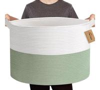 MEGASKET Extra Large Green Storage Baskets, 22" X 22" X 14" Kids Toy Baskets Storage, XXXL Dog Toy Bin Basket, Nursery Baby Toy Organizer Box, Soft Cotton Rope Woven Basket, Blanket Basket Living Room