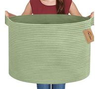 MEGASKET Extra Large Green Basket, 22" X 22" X 14" Woven Cotton Rope Baskets for Blankets, Nursery Laundry Basket, Cute Kids Toy Storage Bin, Green Living Room Bedroom Decor Baskets for Organizing
