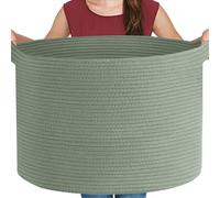 MEGASKET Extra Large Green Basket, 22" X 22" X 14" Woven Cotton Rope Baskets for Blankets, Nursery Wicker Laundry Basket, Kids Toy Storage Bin, Green Living Room Office Decor Baskets for Organizing