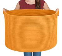 MEGASKET Extra Large Orange Basket, 22" X 22" X 14" Woven Cotton Rope Bins for Blankets, Baby Nursery Wicker Laundry Towel Basket, Kids Dog Toy Storage Box, Big Orange Living Room Decor Organizer