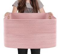 MEGASKET Extra Large Pink Storage Basket, 23.6" x 17" x 12" Rectangle Blanket Basket Living Room, Woven Cotton Rope Basket, Toy Basket Bins, Pink Baskets for Decor, Wicker Baby Laundry Basket