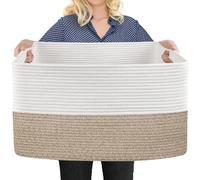 MEGASKET Extra Large Rectangle Cotton Rope Basket, 23.6" x 15.7" x 14.1", Brown, Cotton, Blanket, Toy, Laundry, Storage, Organizer