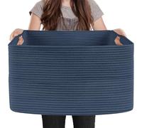 MEGASKET Extra Large Rectangle Storage Basket, 23.6" x 17" x 12" Dark Blue Blanket Storage for Living Room, Large Woven Cotton Rope Storage Box, Soft Kids Toy Basket Organizer Bin, Big Wicker Basket