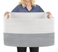 MEGASKET Extra Large Rectangular Woven Cotton Rope Laundry Hamper with Handles Wicker Laundry Basket for Blankets, Clothes, Toys, Grey, 60 x 40 x 35.8cm