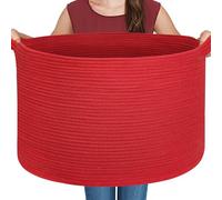 MEGASKET Extra Large Red Basket for Organizing, 22" X 22" X 14" Woven Cotton Rope Bins for Blankets, Baby Nursery Wicker Laundry Basket, Kids Dog Toy Storage Box, Big Red Living Room Decor Organizer