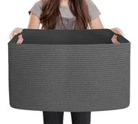 MEGASKET Extra Large Rope Basket, 23.6" x 15.7" x 14.1" Rectangle Wicker Baby Laundry Basket, Kids Toy Storage Baskets, Woven Basket for Blankets Clothes Pillows, Laundry Room Organization, Dark Grey