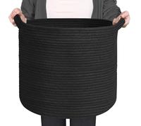 MEGASKET Large Black Storage Basket, 16" x 14" Cotton Rope Baskets for Storage, Blanket Storage Living Room, Big Woven Laundry Basket, Dog Kids Toy Box Organizer, Round Floor Shoe Towel Bin