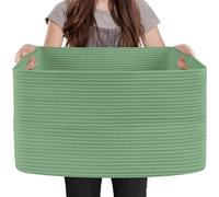 MEGASKET Large Green Baskets for Organizing, 23.6" x 17" x 12" Rectangle Blanket Holder Organizer, Kids Toy Storage Bins, Woven Rope Storage Basket, Green Home Decor Basket, Baby Nursery Storage