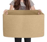 MEGASKET Large Jute Rectangle Rope Basket, 23.6" x 17" x 12" Blanket Storage for Living Room, Pool Towel Basket, Woven Baby Floor Laundry Hamper for Clothes, Toy Storage Bin, Bathroom Towel Storage