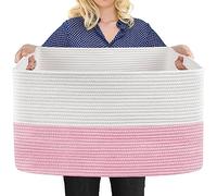 MEGASKET Large Pink Storage Basket, 22" x 17" x 12" Rectangle Cotton Rope Bin for Organizing, Woven Blanket storage for Living Room, Kids Toy Bin Box, Decorative Nursery Storage, Pink Room Decor