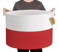 MEGASKET Large Red Baskets for Storage, 22x14 Wicker Woven Storage Basket, Blanket Organizer, Kids Toy Bin Box, Bathroom Beach Towel Basket, Basket for Gifts Decor, Fireplace Living Room Decoration