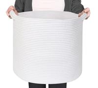 MEGASKET Large White Storage Basket, 16" x 14" Cotton Rope Baskets for Storage, Blanket Storae Living Room, Nursery Woven Laundry Basket, Dog Kids Toy Box Organizer, Round Floor Shoe Towel Bin