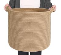 MEGASKET Large Wicker Storage Basket, 16" x 14" Jute Woven Basket with Handle, Living Room Blanket Storage, Big Wicker Laundry Basket, Kids Toy Bin Box Organizer, Decorative Round Baskets for Decor
