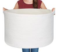 MEGASKET White Cotton Rope Storage Basket, 22" X 22" X 14" Extra Large Blanket Storage Living Room, XL Soft Toy Bin for Organizing, Woven Baby Laundry Basket with Handle, White Wicker Hamper Nursery